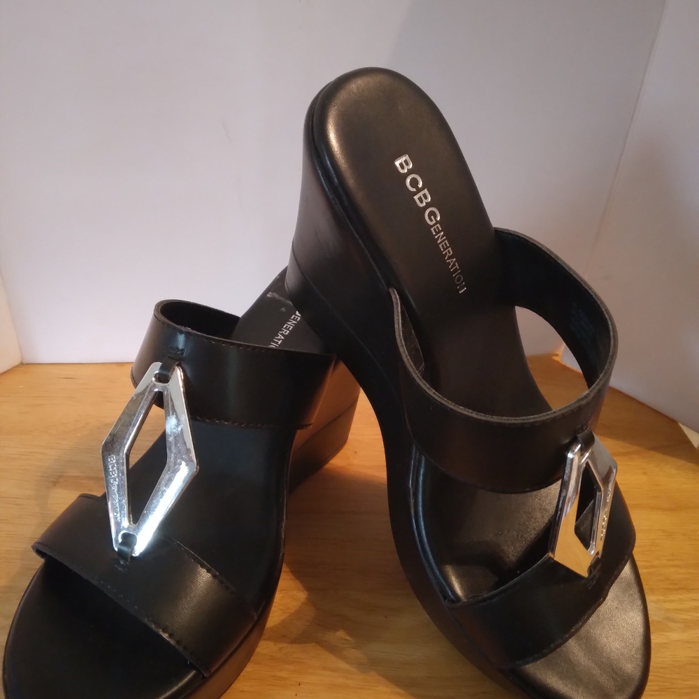 BCBGeneration Black Wedges with Silver Detail